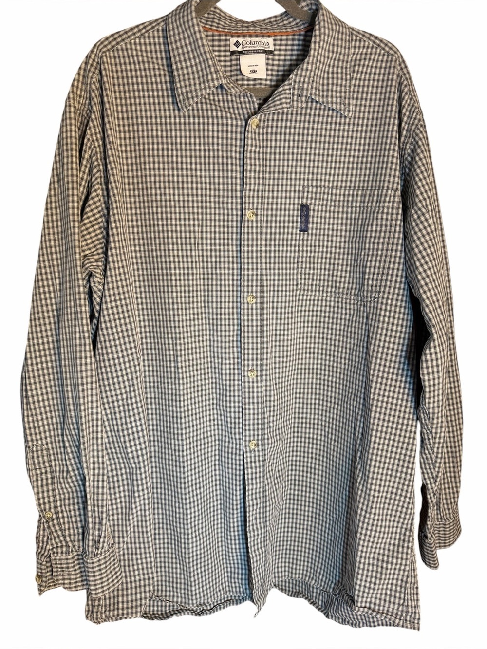Columbia Blue and White Gingham Long-Sleeve Button Shirt